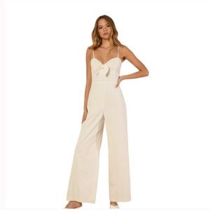 Anthropologie HUTCH Savannah Blue White Seersucker Bow detail Jumpsuit Size 10